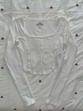 Hollister White Long Sleeve Corset Top